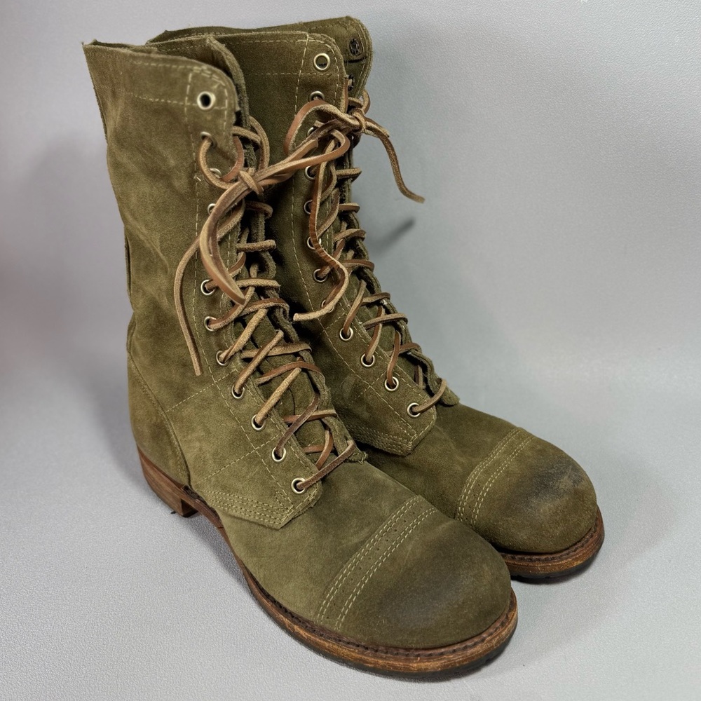 WALK-OVER VINTAGE COLLECTION Olive Green Suede Lace-Up Mid Calf Combat Boots - Picture 4 of 15